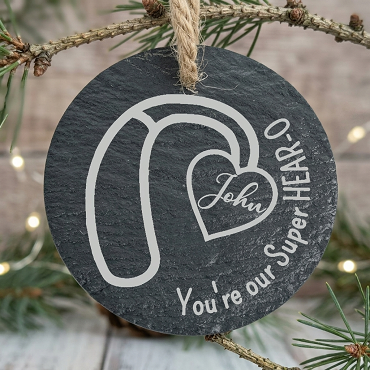 Personalized Super Hear-O Slate Ornament Audiologist Gift